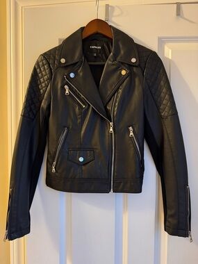 EXPRESS Black Quilted Faux Leather Moto Jacket